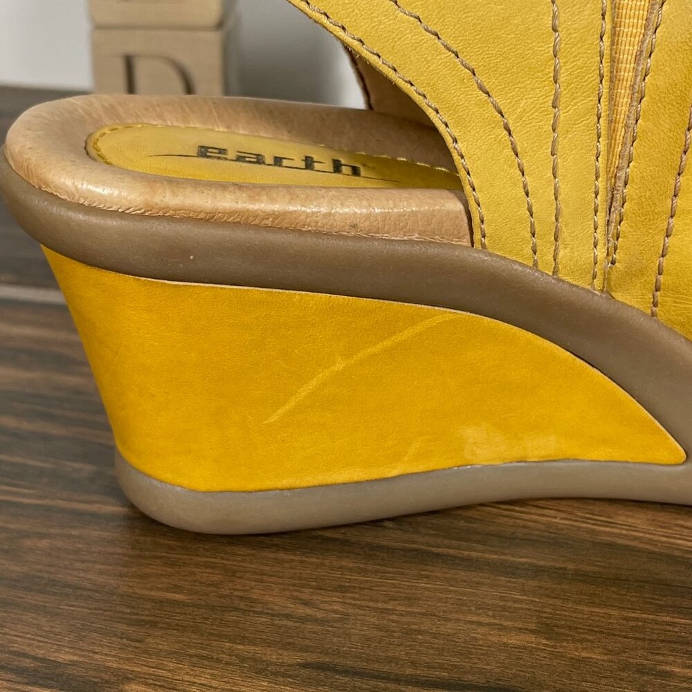Earth Cascade Womens Size 7.5 Shoes Yellow Leather Peep Toe Slingback Sandal - Picture 7 of 15